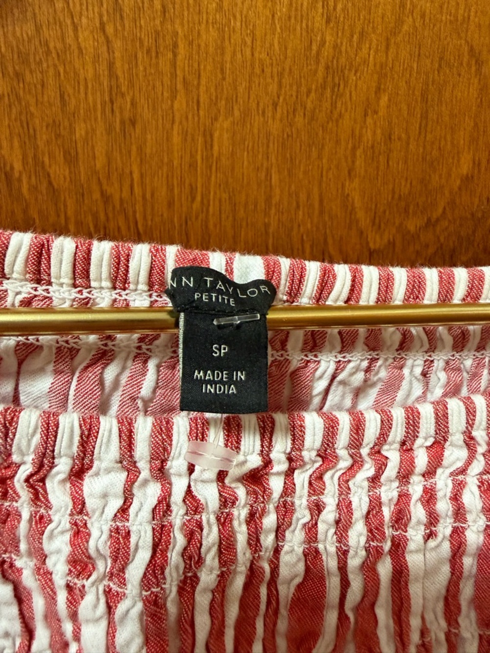 Ann Taylor Red and White Striped Smocked Off-Shoulder Blouse - Picture 2 of 2